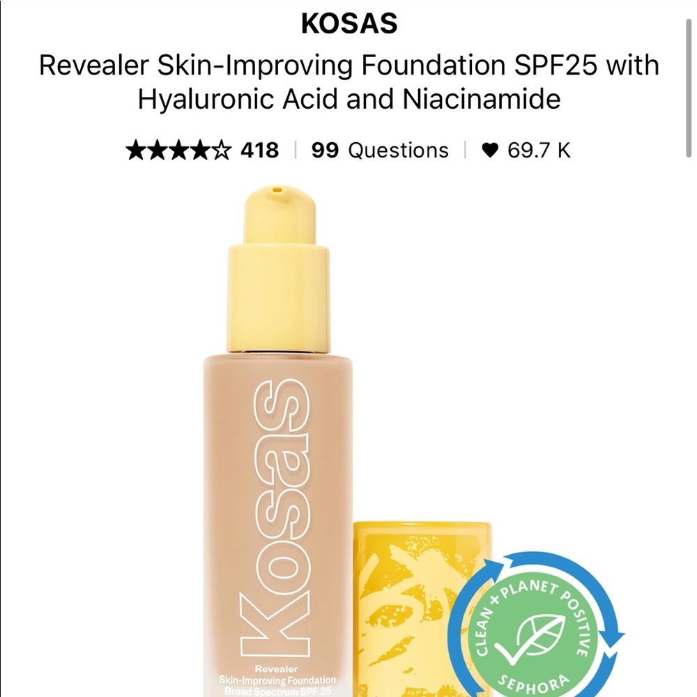 Kosas Skin-Improving Foundation SPF 25 (used 3 times) in shade 110 (V Light N)